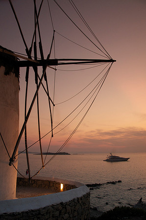 Windmill & Yacht at Sunset