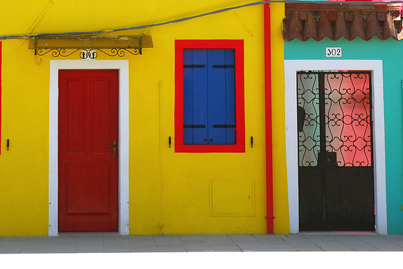 Red Door, Blue Shutter & Yellow
