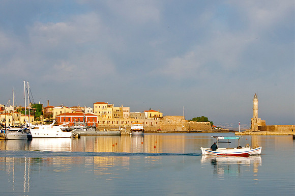 Chania Harbour with Fishing Boat